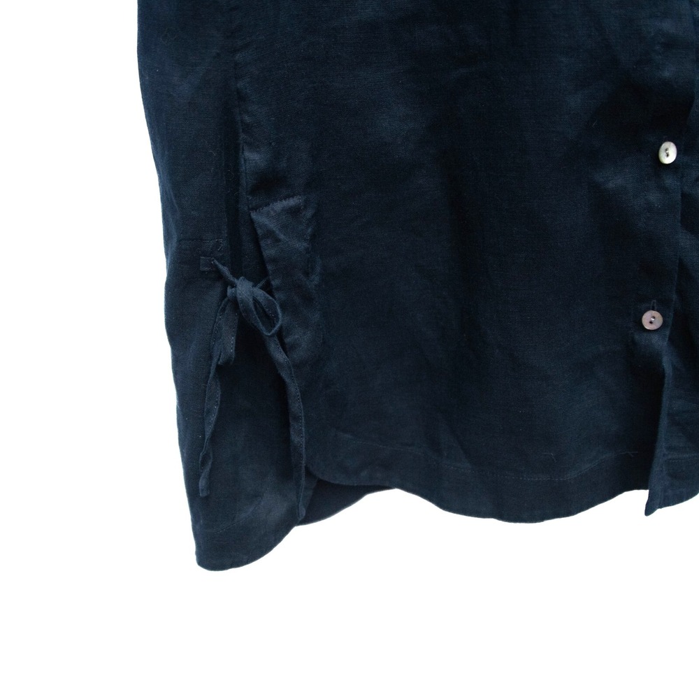 Lagenlook Pure Linen Top Shirt Womens L Navy Relax Side Ties Lightweight Lagom - Picture 3 of 8